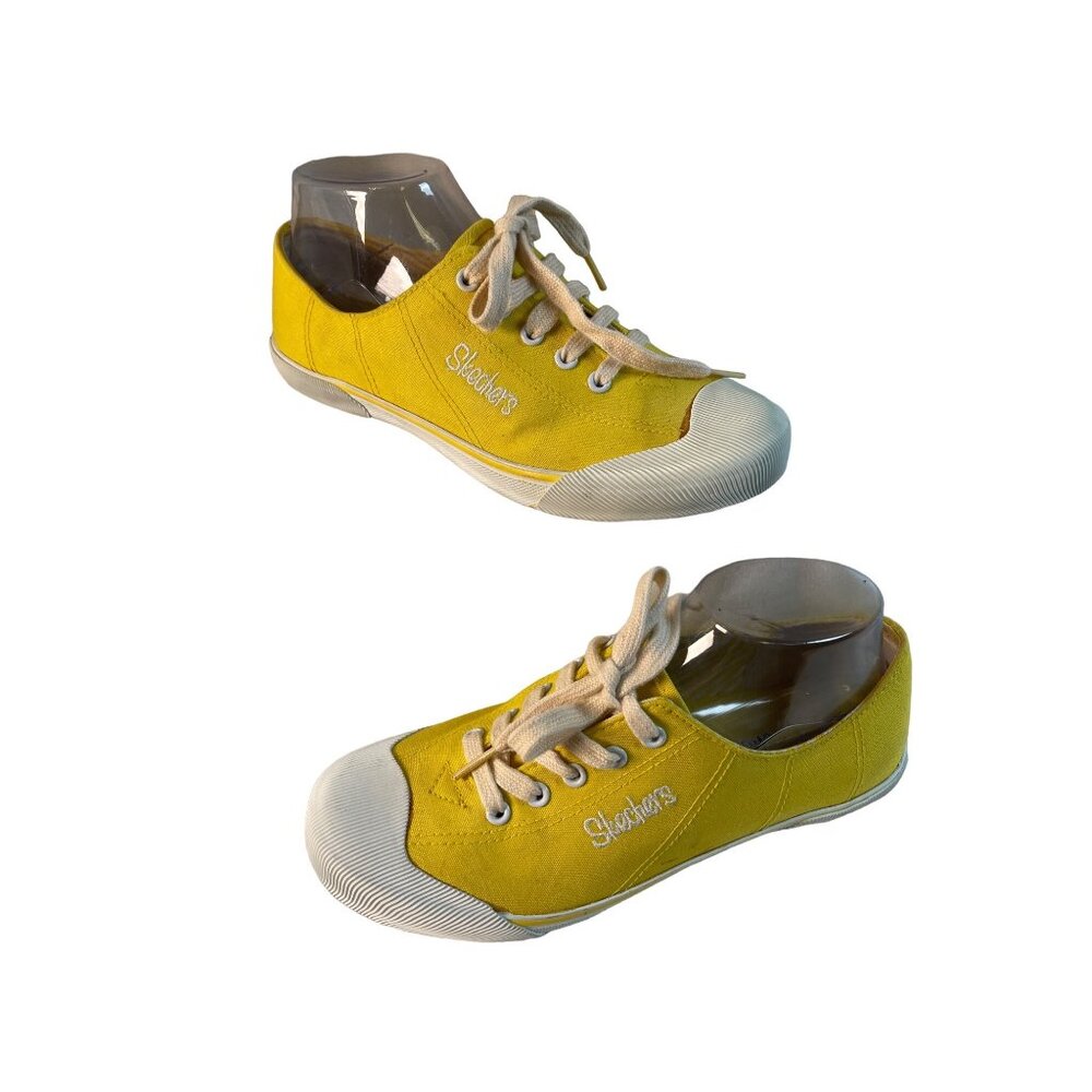 Skechers Cali Yellow White Sneakers Lace Up Comfort Shoes 36789 Women’s Size 7
